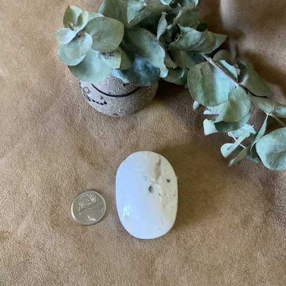 Druzy White Plume Agate Palm Stone - Picture 3 of 4